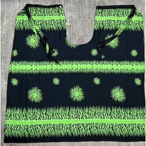 Rima Kaftan Cover Up Women OS Green Black Sunburst Flame Graphic Side Tie Poncho